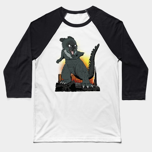 Catzilla Baseball T-Shirt by TwistedKoala